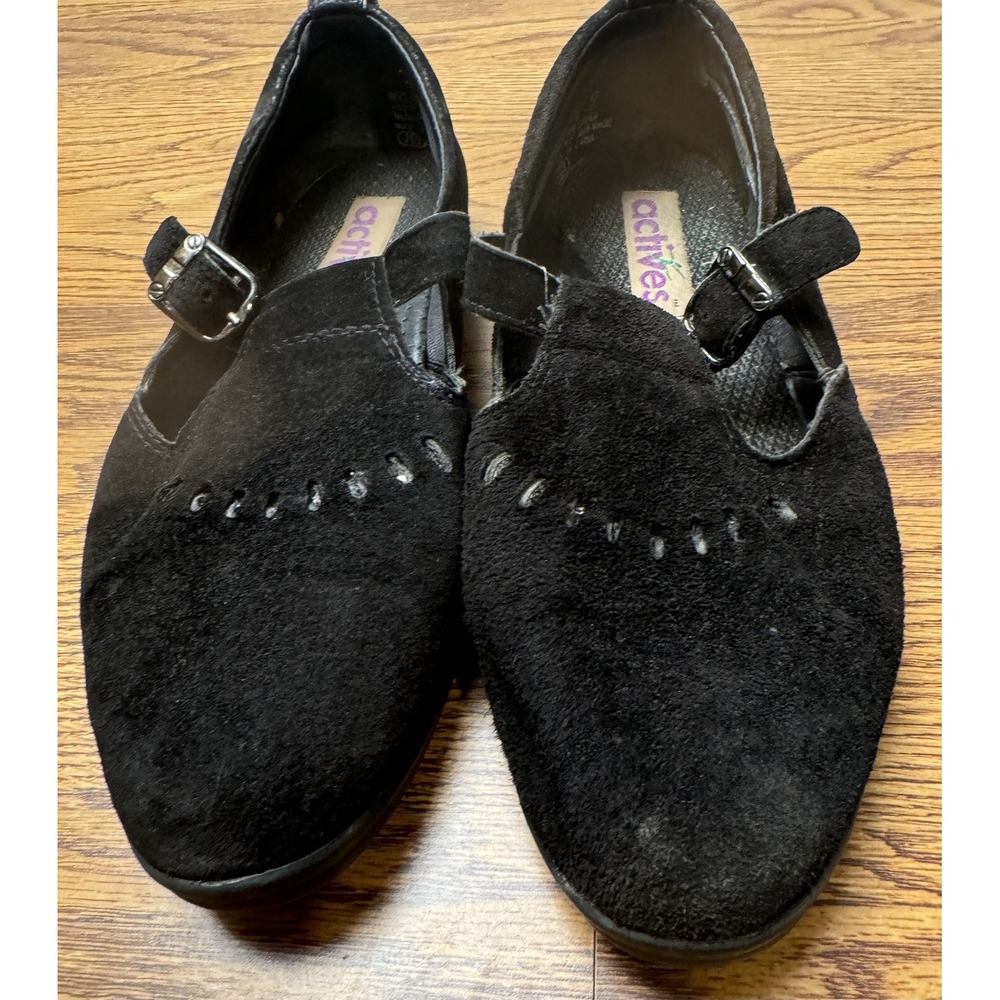 Actives‎ Suede Mary Jane Womens 9  Comfort Shoes Buckle Strap Flats Black